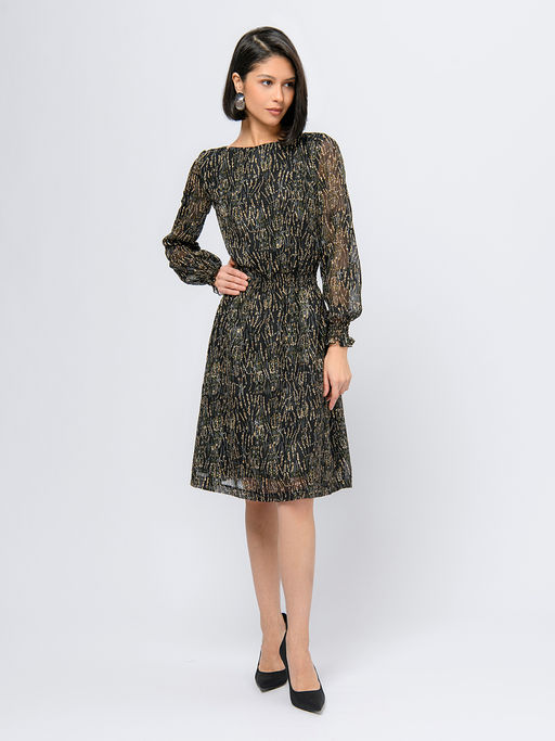 Платье черное с принтом и длинными рукавами - 1001dress фото 2