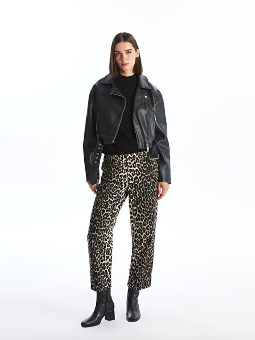 Biker Yaka Kad?n Deri G?r?n?ml? Ceket