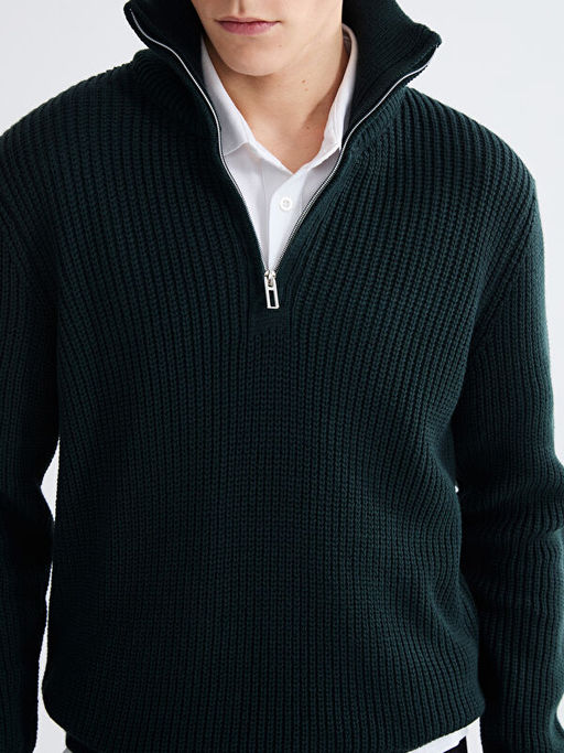 Fermuarl? Dik Yaka Erkek Triko Kazak