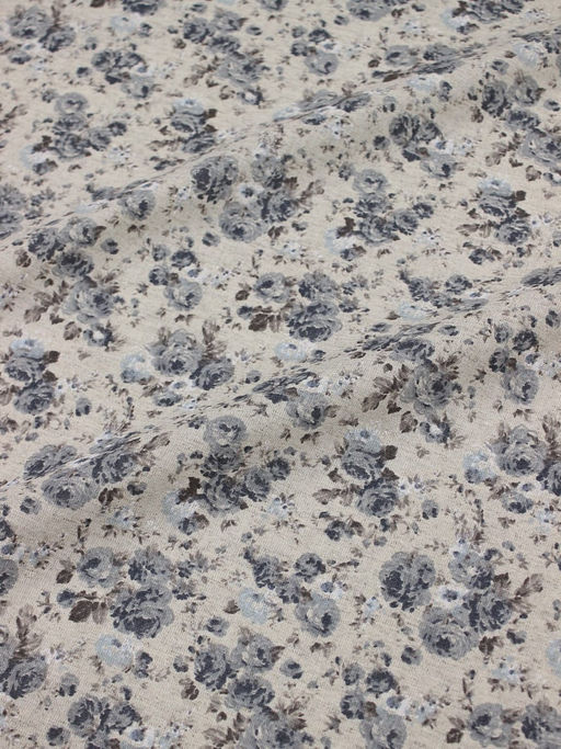 Полулен "Серо-голубые розочки" (на т.суровом), ш.1.5м, хлопок-70%, лен-30%, 140гр/м.кв