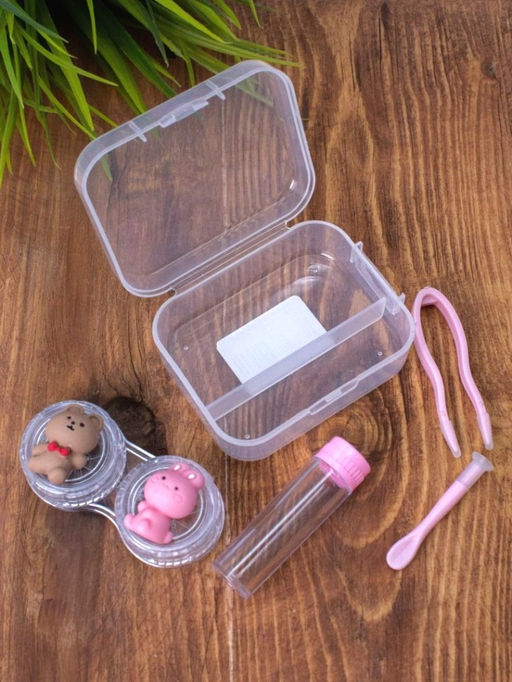 Контейнер для линз "Duble bear-hare", pink