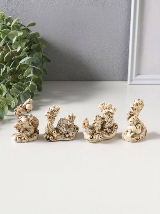 Сувенир полистоун "Китайский дракон" набор 4 шт беж 3х4х6,5 см