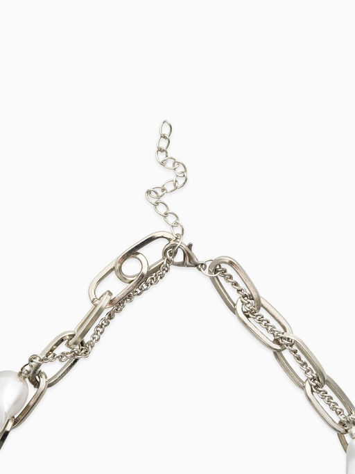 Колье "Жемчуг" борокко, цепь, 2 яруса, цвет белый в серебре