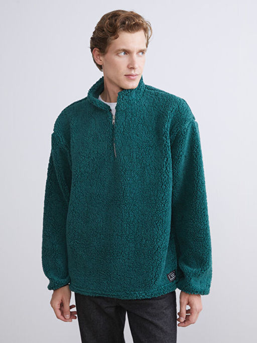 Dik Yaka Uzun Kollu Pel?? Erkek Sweatshirt