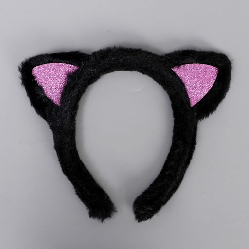 Ободок для волос карнавальный «Котик», цвет черный с блёстками