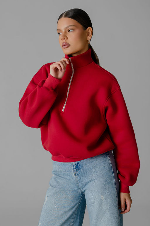 Арт. 1902 Свитшот женский с начесом полузамок 42-50 (5 шт) Цвет:красный