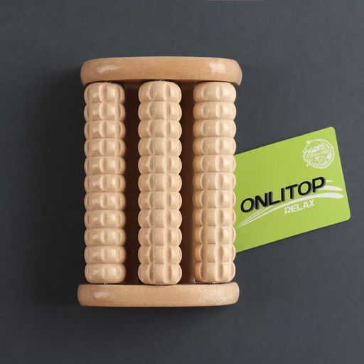 Массажёр для ног «Барабан», деревянный, 3 ролика с шипами, 11.5×7.7×3.5 см