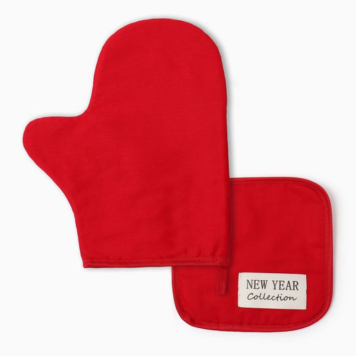 Набор кухонный Этель New year collection, цвет красный, варежка-прихватка 18?29 см, прихватка 19?19 см