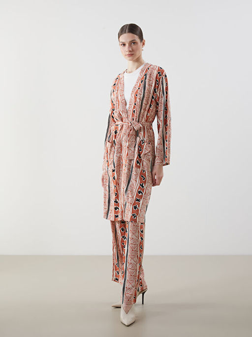 ?al Yaka Desenli Oversize Kad?n Kimono