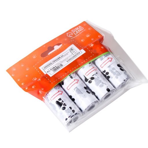 Пакеты для уборки за собаками с печатью (4 рулона по 15 пакетов 29×21 см), белый