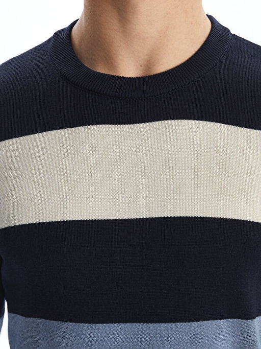 Bisiklet Yaka Uzun Kollu ?izgili Erkek Triko Kazak