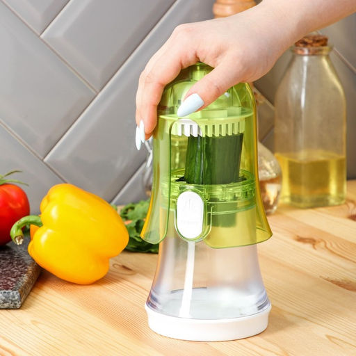 Овощерезка Доляна, 2 сменные насадки, съёмный пушер, 10.6×10.6×16.6 см, зелёная, белая