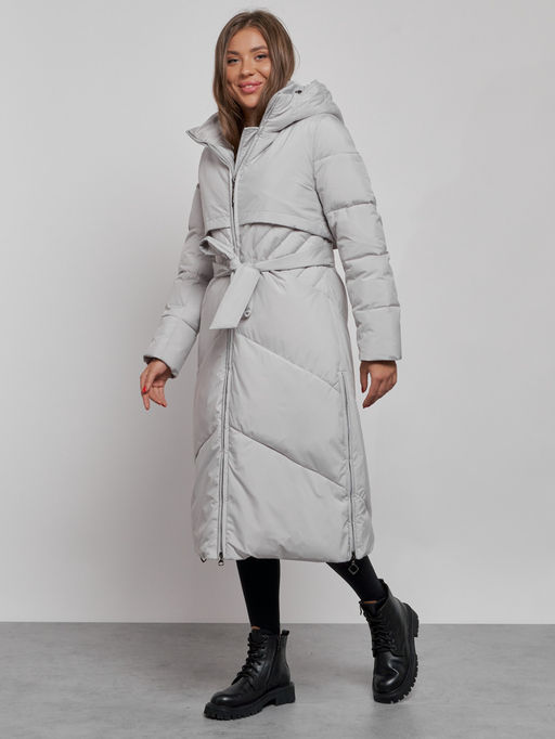 Пальто утепленное молодежное зимнее женское светло-серого цвета 52356SS - Holdluck фото 3