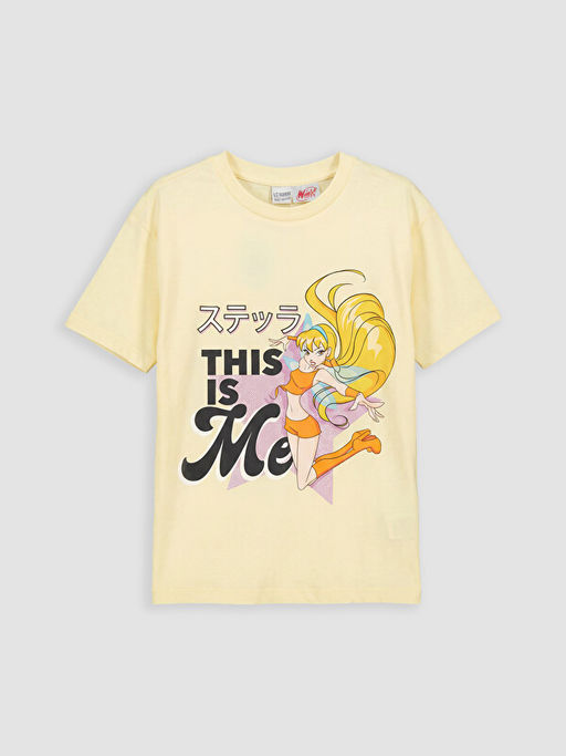 Bisiklet Yaka Winx Club Bask?l? K?z ?ocuk Ti??rt