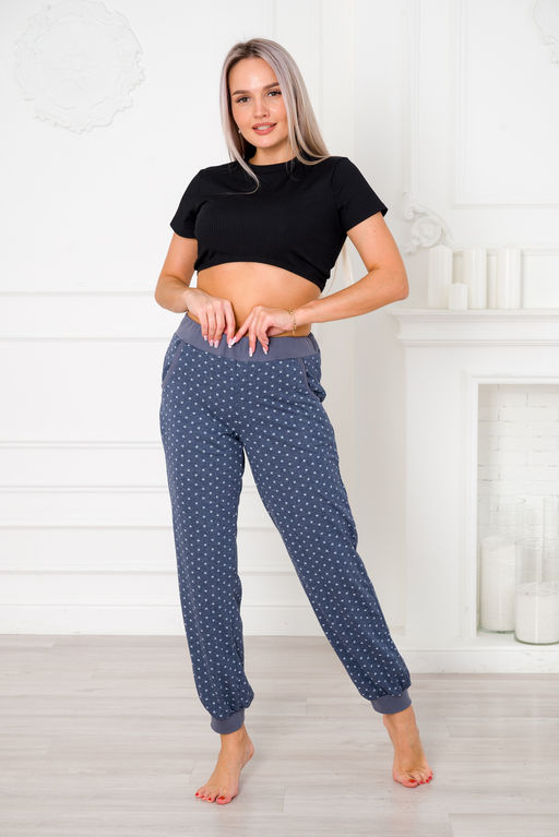 Брюки женские из кулирки на манжете звезды на мел.синий