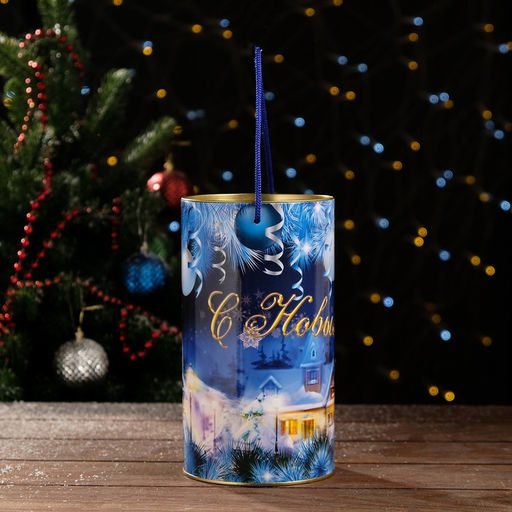 Подарочная коробка, тубус «Рождественская деревня» 120×220 мм (200 мм внутр. высота).