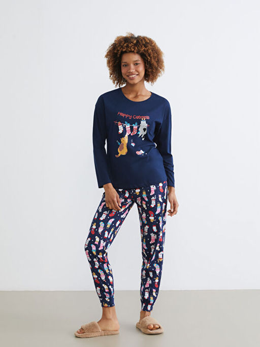 Beli Lastikli Y?lba?? Temal? Kad?n Pijama Alt?