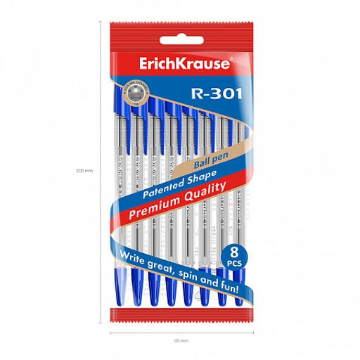 Цена за 24 шт. Набор из 4 ручек шариковых ErichKrause R-301 Stick Classic 1.0, цвет чернил: синий, черный, красный, зеленый (в пакете)