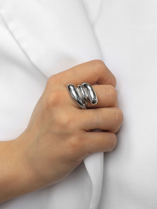 Кольцо металл Тренд тройная волна, цвет серебро, размер 18 - Qf фото 7