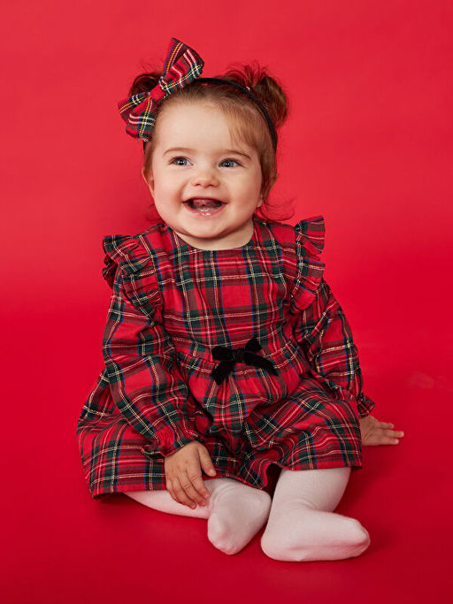 Bisiklet Yaka Ekose K?z Bebek Elbise