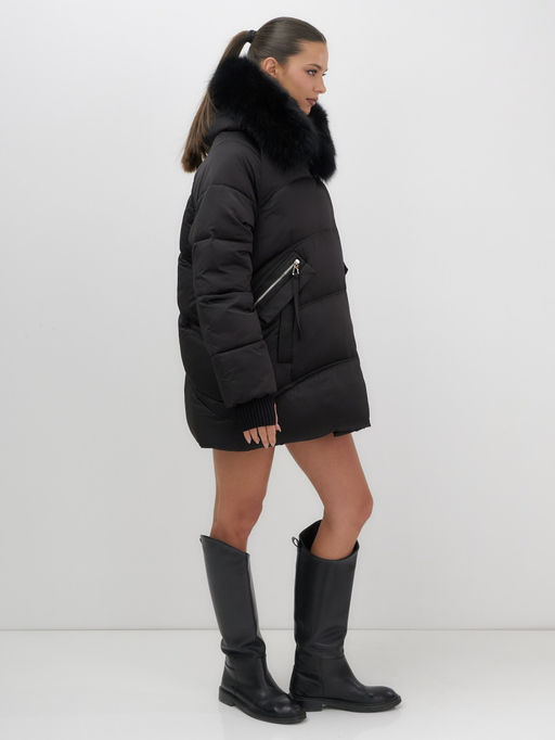 Куртка зимняя женская с мехом и капюшоном тренд черного цвета 7737Ch - Visdeer фото 6