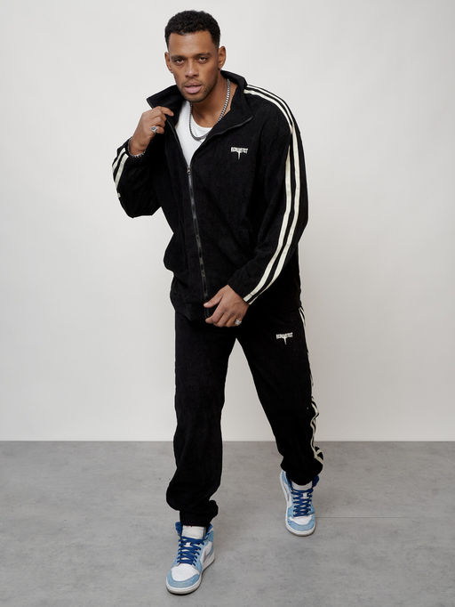 Спортивный костюм мужской модный из микровельвета черного цвета 15015Ch - Mtforce фото 14