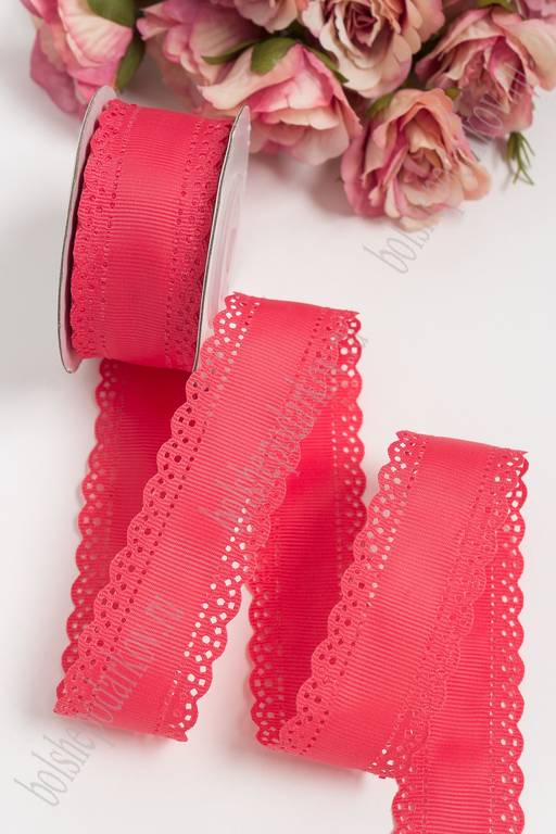 Лента репсовая с ажурными краями 3 см*10 ярд (SF-1750) коралловый №189