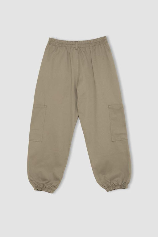 Хлопковые брюки-парашют для девочек с карманами-карго, эластичной резинкой на талии и штанинах - Defacto фото 3