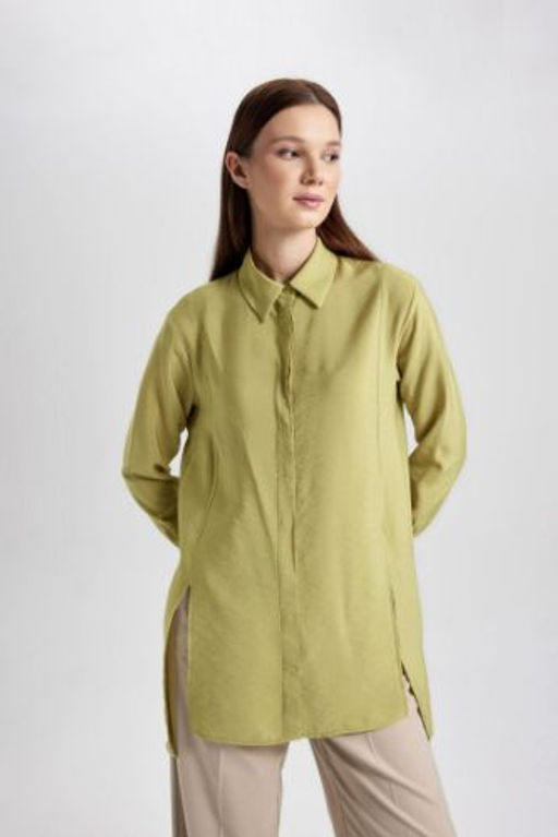 Regular Fit Uzun Kollu Y?rtmacl? Gomlek Tunik