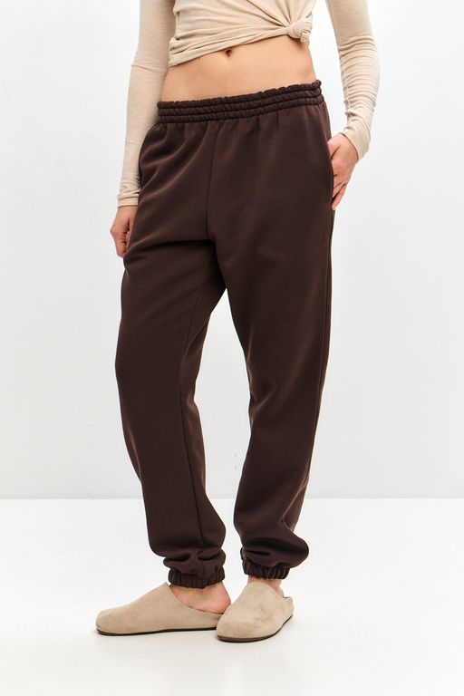 Брюки женские из футера трехнитка с начесом Сова шоколад макси