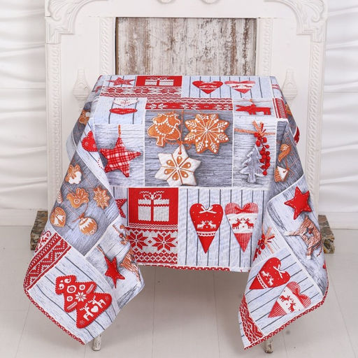 Скатерть новогодняя рогожка DomoVita Чудеса 150?150 см, хл100%, 170 г/м?