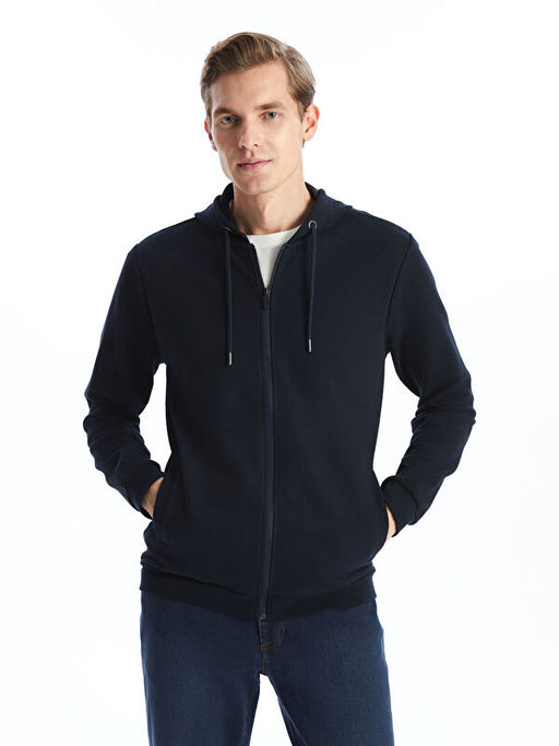 Kap??onlu Uzun Kollu Erkek Fermuarl? Sweatshirt