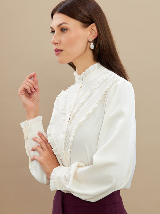 Блузка с рюшами OD-884-5 сливочный