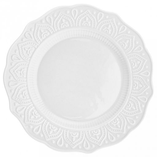 Тарелка мелкая фарфоровая "Анталия" д196мм h20мм, белый, рельефный декор, волнистый край (Китай)