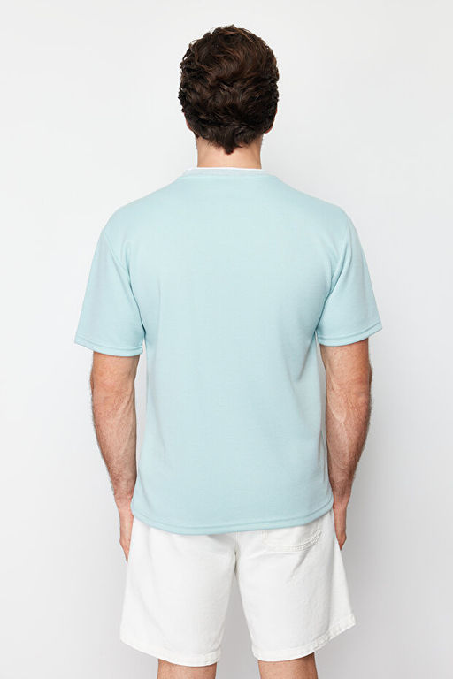 Mint Basic Oversize/Geni_ Kesim Triko Bantl_ Dokulu Pike T-Shirt TMNSS23TS00079 - Trendyolmilla фото 2