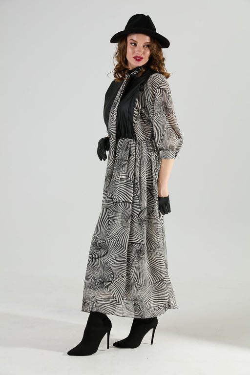 Платье NIKVA н1010-1а чёрный и чёрно-белые ракушки