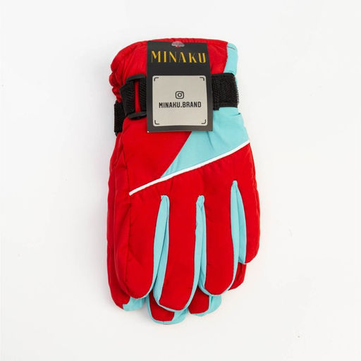 Перчатки зимние детские MINAKU, красный/голубой, размер 16 (18 см)