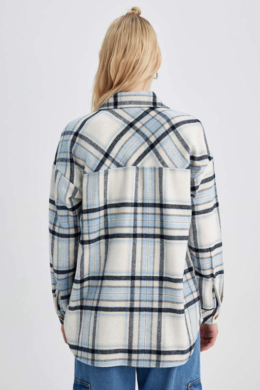 Фланелевая туника с длинными рукавами и воротником-рубашкой оверсайз - Defacto фото 6