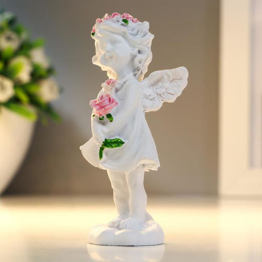 Цена за 2 шт. Фигурка полистоун «Ангел-девочка в розовом венке с розой», 7.8×3.8×2.5 см, МИКС