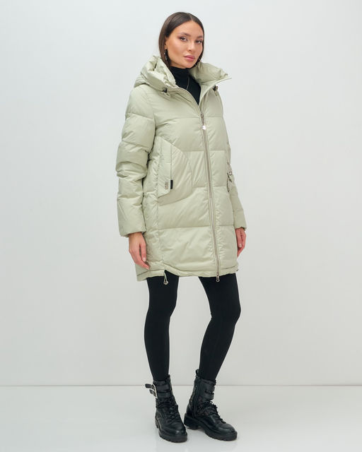Куртка зимняя женская с капюшоном модная салатового цвета 3193Sl - Visdeer фото 4