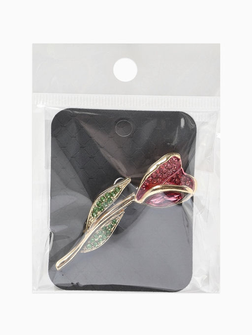 Брошь «Цветок» тюльпан, стразы, цвет розово-зелёный в золоте