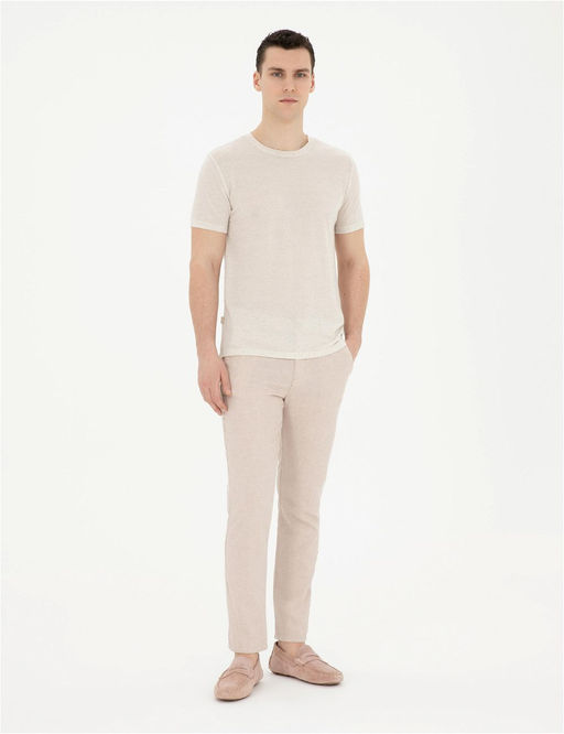 Bej Slim Fit Keten Kar___ml_ Kanvas Pantolon - Pierre cardin фото 3