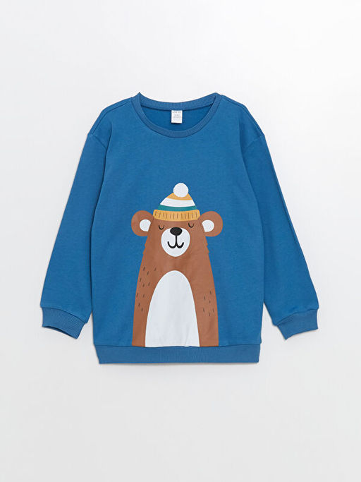 Bisiklet Yaka Bask?l? Erkek Bebek Sweatshirt ve E?ofman Alt 2li Tak?m