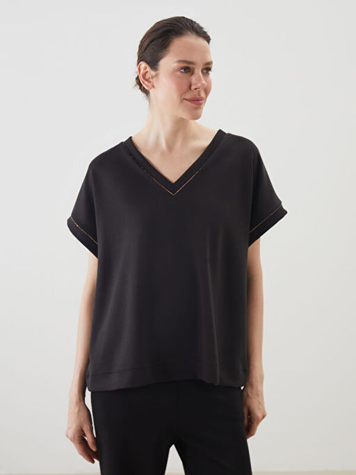 V Yaka Oversize Kad?n Ti??rt