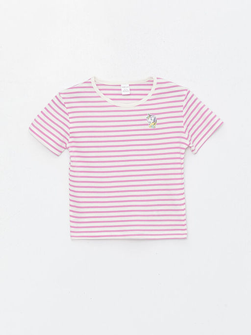 Bisiklet Yaka K?sa Kollu ?izgili K?z Bebek Ti??rt - Waikiki фото 3