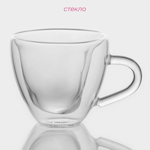 Набор кружек с двойными стенками Доляна Сердце, 150 мл, 11.5?8.5?8 см, 2 шт., стекло, прозрачный  фото 2