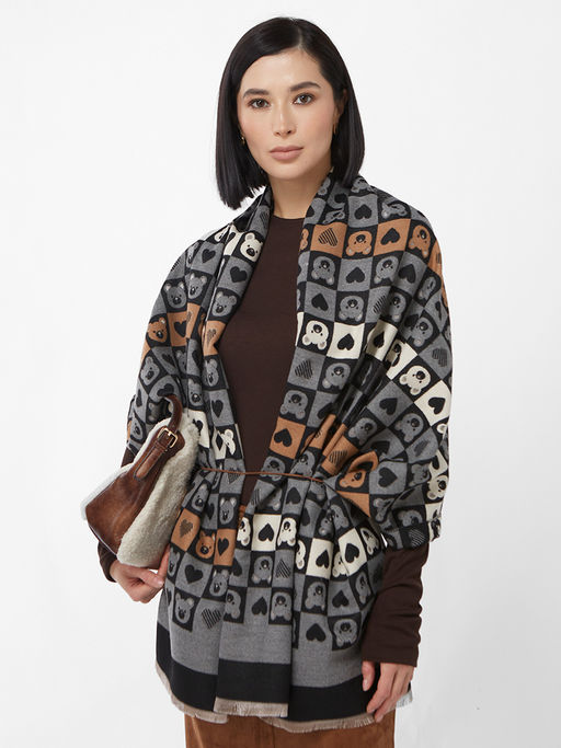 в составе ШЕРСТЬ и КАШЕМИР  Большой, мягкий, теплый двусторонний палантин с принтом. - Tantino фото 6