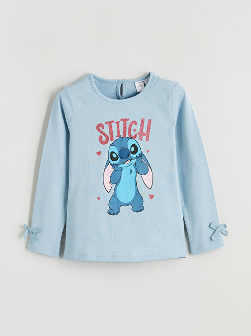 Bisiklet Yaka Lilo & Stitch Bask?l? K?z Bebek Ti??rt