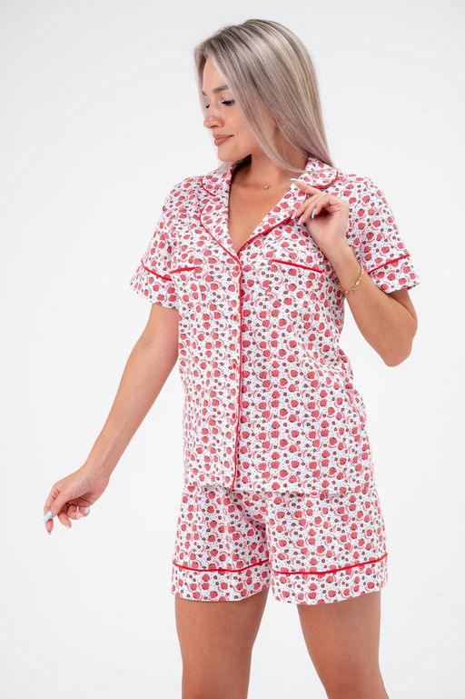 Костюм женский из жакета и шорт из кулирки Рейчел клубничка - Амадэль фото 7