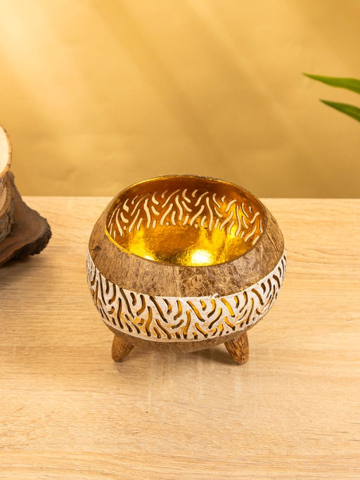 Подсвечник из кокоса, 15×15×13 см, белый